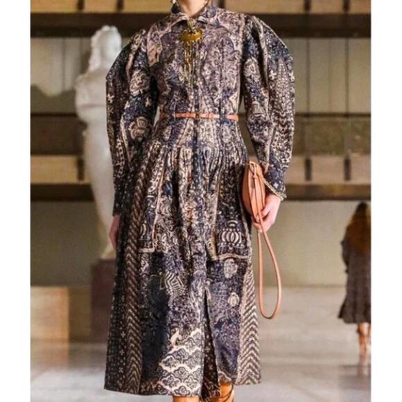 Ulla Johnson Lucinda Sculptured-Sleeve Printed Midi Dress Size 6 - Picture 1 of 6